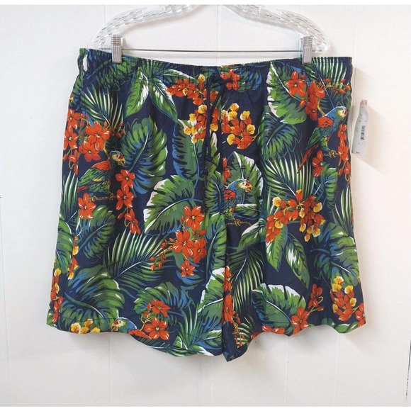 Trader Bay Mens XL Swimtrunk Multicolor Elastic Waist Back Pocket Tropical Print - Picture 1 of 6